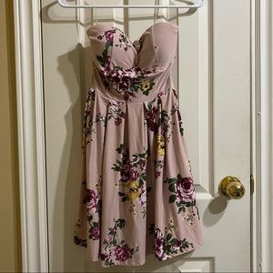 pink strapless floral summer dress